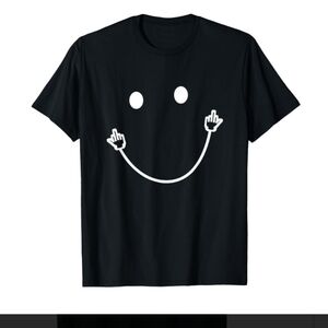 Gilden Unisex Black Tshirt Size Medium Smiley Face Middle Finger Graphic Meme